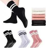 [EwaRcud] Women's Non-Slip Yoga Socks with Toe Separators, 3-Pack Pilates Grip Socks for Women, Comfortable Sports Toe for Yoga, Pink, One Size Short