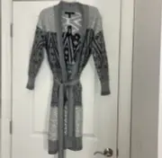 White House Black Market Fair Isle Sequin Knit Sparkle Duster Cardigan Neutral