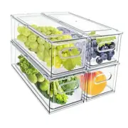 Fridge Drawer Pull Out Stackable Bins with Handle Clear Refrigerator 4S