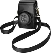 TYUANDOUER Case for Ricoh GR Series Digital Camera, Retro PU Leather Case for Ricoh GR II GR III GR IIIx Camera Cover Accessories, Protective Bag for GRII GRIII GRIIIx with Shoulder Strap - Black