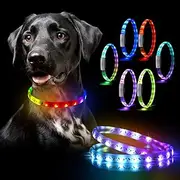 LED Dog Collar - Color Changeable Light Up Dog Collars, USB Rechargeable Mutiple Lighting Modes Glow in The Dark, Fits for Small Medium Large Dog, Keep Your Pets Safety, Visibility and Seen