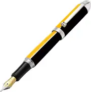 Xezo Visionary Fine Fountain Pen, Black & Yellow. Chrome Plated. Handmade, LE