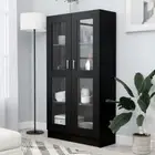 Wooden Vitrine Cabinet Storage Shelf Rack Tall Cupboard Glass Show Case Black