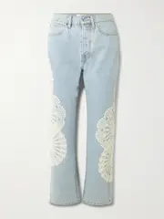 [FRAME] FRAME - Appliquéd Cropped High-rise Straight-leg Jeans - Light denim - 24 24 Blue