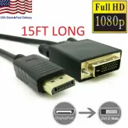Display Port DP to DVI-D 24+1 Dual Video Cable 1080P Adapter Gold Plated PC 15FT