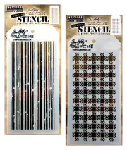 Tim Holtz Layering Stencils Gingham Line & Stripes Plaid Pattern Stampers Set