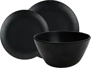 Leisurewize - 12 Piece Matt Black Melamine Dinner Set, 4 Plates 4 Side Plates 4 Bowls | Lightweight, Heat Resistant, Dishwasher Freindly | Camping Motorhome Travel Cookery