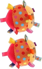 Totority 2pcs and Hand Catching Ball Sensory Ball Ribbon Tag Plush Ball Sensory Ball with Colorful Tags Early Educational Tag Cloth Orange