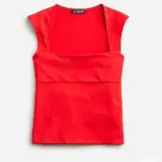 NWT J. Crew Red Squareneck Cap-Sleeve Top Cotton Blend Christmas Holiday XL
