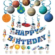 Outer Space Universe Astronaut Theme Birthday Party Decorating Set - Party Banner Swirls Cupcake Toppers