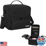OUUTMEE Makeup Travel Train Case, Black Makeup Carrying Organizer Bag, 4 Tier