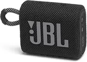 JBL GO3BLK Bluetooth Speaker, USB C Charging, IP67 Dustproof, Waterproof, Passive Radiator, Portable, 2020 Model, Black