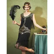 1920s Sleeveless Flapper Dresses Scoop Neck Great Gatsby Dresses Fringed Sequin Roaring 20s Dress Cocktail Dress