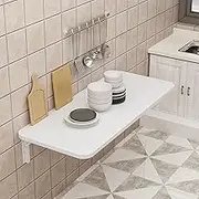 White Wall Mounted Folding Breakfast Bar Table for Home Office Bedroom Drop Leaf Dining Table with Fold Down Workbench Computer Desk for Laundry Room