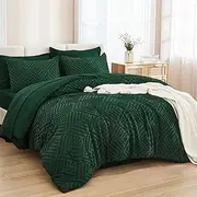 Andency King Size Comforter Set 7 Pieces Dark Emerald Green - Bed in a Bag King Boho Lightweight Fluffy Tufted Bedding Sets with Comforter, Sheets, Pillowcases & Shams