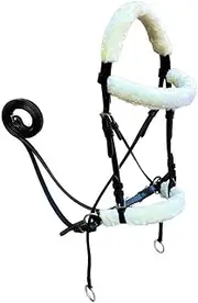 Genuine English Leather Crossover | Crossunder Bitless Horse Bridle | High Density Supersoft Synthetic Fleece | Headstall with Reins |