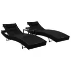 Sun Loungers 2 pcs with Table Poly Rattan Textilene Black Outdoor Furnitur 44893