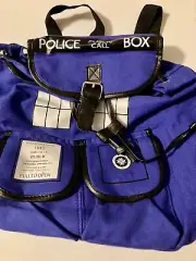 Doctor Who Cosplay Backpack Blue Canvas Laptop Bag Drawstring Rucksack Knapsack