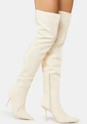 [Public Desire] Tianna PU Pointed Toe Over The Knee Stiletto Boots