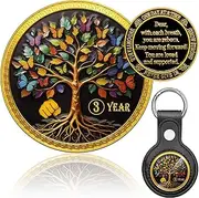 Forfine Sobriety Coin AA Coin Medallion Token Tree of Life Recovery Sobriety gifts for Men Women with Coin Holder Keychain, Serenity Prayer Card, Storage Box, Mix, 3T, Elegant