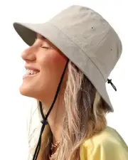 Waterproof Bucket Hat for Women Men Rain Hat UPF 50+ Wide Brim One Size Beige