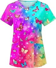 [LeeQinersw] Womens V Neck Scrub Top with Side Pockets, Nursing Work Clothing for Healthcare Settings