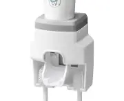 Toothpaste Dispenser and Toothbrush Holder, Wall Mount Automatic Toothpaste Squeezer - Nordic Grey