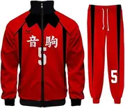 [HDNJTCY] Unisex Anime Kozume Kenma/Kuroo Tetsurou Volleyball Uniform Stand-Up Collar Sweat Jacket and Pants 2 Piece Set