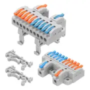 6pcs Din Rail Press Quick Terminal Blocks Splicing Wire Connectors(2 in 10 out)