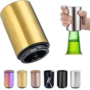 Push Down Bottle Opener,Magnetic Bottle Openers,Beer Bottle Openers for Men Automatic Bottle Opener,Beer Bottle Cap Opener Tool,Kitchen Gadgets Novelty Unique Gifts for Men(Golden)