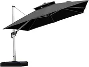 Purple Leaf 3X3 M Large Cantilever Outdoor Umbrella, Patio Umbrella with Crank Handle and Tilt, Offset Umbrella for Deck (Upgraded Silver Frame Black)