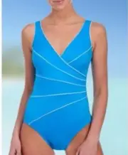 NWT Miraclesuit Women's 14 Horizon One-Piece Swimsuit Teal Shapewear Compression