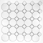 Octagon 2" Retro Porcelain White Matte Floor Mosaic Tile, 11.5x11.5 (BOX OF 10)