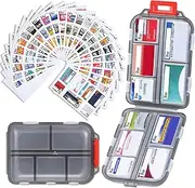 1Pack Travel Pill Organizer with 189 Medicine Labels, 10 Compartments Small Pill Case Compact and Portable Travel Pill Box for Airplane Car Purse Nurse Vacation Essentials (Gray)