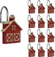 Sunlit Farmhouse Barn Christmas Shower Curtain Hooks, Rustic Red House