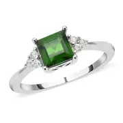 AWESOME 1.35ctw Russian Chrome Diopside Rhodium Plated Ring Size 6 & 8