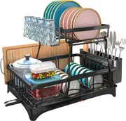 2-Tier Dish Drying Rack Large Capacity Drain Board Rack