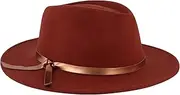 [Concept One] Christian Siriano New York Fedora Hat, Wool Felt Wide Brim Rancher Fashion Hat with Metallic Faux Leather Wrap