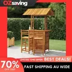 Garden Bar Set Acacia Wood 3 Piece Outdoor Patio Stools Table Brown 6004