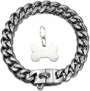 Dog Chain Collar with Dog Tag Metal Stainles Steel Cuban Link Chain Strong Heavy Duty Chew Proof Walking Training Collar 10in to 26in(10inch)