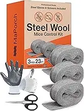 MAPORCH 3 Pack Steel Wool, 3.2”x7.5 Ft Control Fill Fabric, Gap Blocker for Holes, Pipeline, Wall Crack, House, Garage Including DIY Accessories, One Pair of Gloves and Scissor