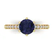 1.96ct Round Blue Sapphire Promise Designer Engagement Ring 14k Yellow Gold