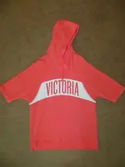VICTORIA'S SECRET SUPERMODEL ORANGE CORAL PINK SHORT SLEEVE TUNIC HOODIE NWT S M
