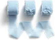 MORSUNBELA Chiffon Ribbon Light Blue Wedding Decorative Silk Wide Handmade Ribbon 1 inch x 7 Yd,Ribbons for Gift Wapping Bridal Bouquet Craft DIY Projects,Blue