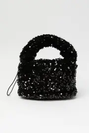 Black Sequin Detail Hand Bag