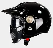 Adults RetroMotorcycle Full Face Helmet Vintage Open Face Helmet for Men and Women Motorbike Street Bike Helmet with Dual Visor DOT/ECE Approved B,M(57-58cm)