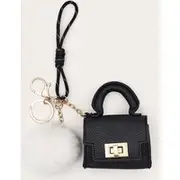 Black Mini Bag And Pom-pom Bag Charm, Black