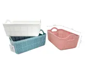 bulk 24 Plastic Rectangle Storage Basket W Handle 3 Assort Holder Fruit 19x8cm