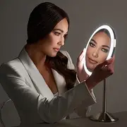Ilios Lighting Cordless Bright LED Makeup Mirror with Lights and 5X Magnified Mirror with Long-Lasting Rechargeable Battery Perfect for Vanity (5X)