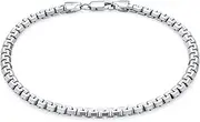 [Bling Jewelry] Men's Solid Heavy Thick Strong Forzata Franco Square Venetian Fancy Box Link Chain Bracelet For Men Teen .925 Sterling Silver Made In Italy 8 8.5 9 Inch